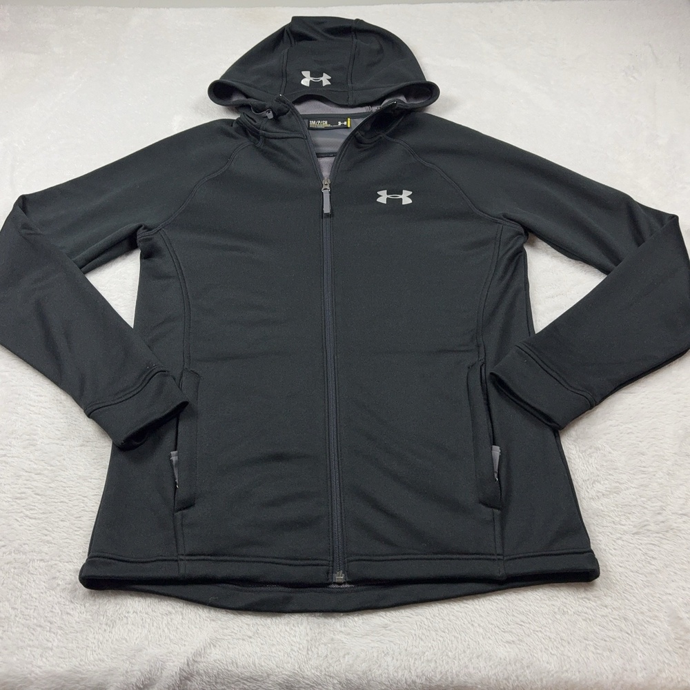 Under Armour Jacket Womens S Black Windbreaker Lined Hooded Full Zip Pockets